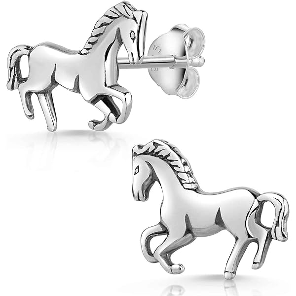 Kinder-Ohrringe Pferde Design - 925 Silber Vergoldet