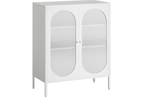 HOMSTEEL Buffet Sideboard Cabinet, Metal Storage Cabinet with Hazy PC Board Doors, Two Color Handles, Liquor Cabinet with Adjustable Shelves for Kitchen, Dining Room, Living Room, White