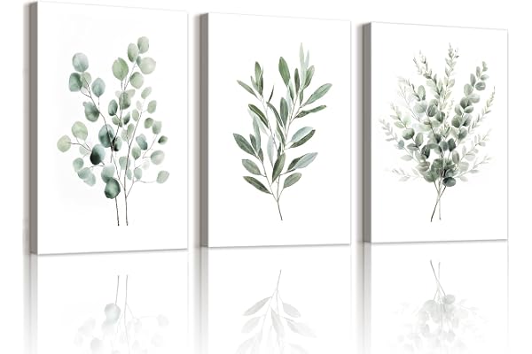 WENGTIAO 3 Pièces Aquarelle Botanique Tableau Decoration Murale Encadré Toile Peinture Moderne Minimaliste Sage Vert Plante Decoration Murale Salon Maison Deco Chambre 30x40cmx3