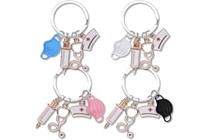 ZGCXRTO 4 Pièces Infirmière Porte-clés, Porte-clés pour Infirmière en Métal, Pendentif Suspendu Porte-clés en Métal, avec Seringue, Capuchon, Stéthoscope, Cadeau pour Les Amis Ou Les Infirmières Médicales