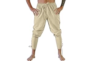 YAOHUOLE Herren Mittelalter Hose Vintage Freizeithose mit Taschen Renaissance Piratenhose Cosplay Kostüm Hose Herren Lang