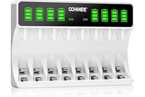 ZEPATH OOHHEE 8 Bays Caricabatterie, Grande Schermo LCD Caricabatterie, per Batterie NI-MH/NI-CD, Caricatore Individuale per Batterie Ricaricabili AA AAA
