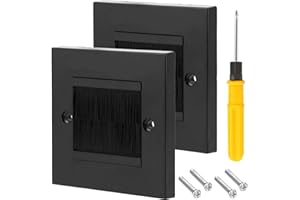 Acmerota Placa de pared de cepillo Placa de cepillo de banda única Placa frontal para tomas de corriente de cubierta de paso de cable, enchufes y cables ordenados Standart UK Negro 2 piezas