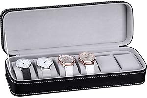GUOLICH Scatola Portaoggetti per Orologi Custodia per Espositore per Gioielli in Pelle PU Organizer per Collezione di Gioielli con Cerniera (6 Slots)