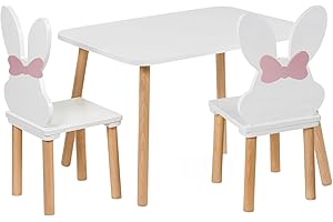 PlayPals Furniture Kindertisch mit 2 Stühlen- Kinder Tisch Stuhl Set aus Holz, 50x 60 cm- Kindersitzgruppe,natürliche Sitzmöbel für Kinder- Kinderstuhl-Set