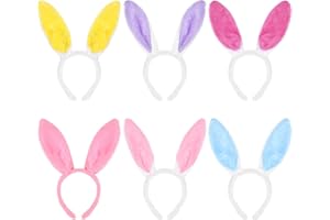 HarnyLoom 6 pièces Oreilles de Lapin Serre-Tête Pâques, Peluche Bandeau Oreille de Lapin Deguisement Enfant Filles Adultes Accessoires Pâques Décoration de Costume Cosplay
