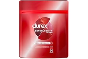 ‎DUREX Durex Gefühlsecht Ultra Kondome – Extra dünne Spitze & mit Silikongleitgel befeuchtet – 30er Pack (1 x 30 Stück)
