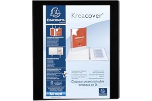 Exacompta - ref. 51846NE - 1 customizable rigid opaque binder with 3 pockets - 4 D-rings of 25 mm - Spine 47 mm - External dimensions: 32 x 27.7 cm - Format to be filed A4 Maxi - Colour: black