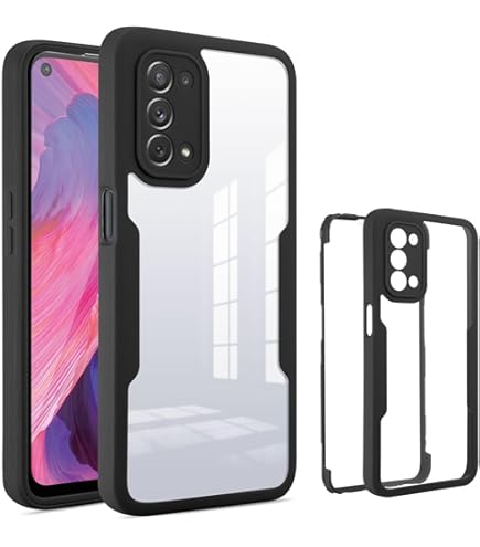 Oppo A74 5G/A54 5G/A93 5G Case - Built-in Screen Protector, 360 Full Body Shockproof Protection, Transparent Back, Slim Fit, Black - View #3