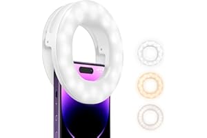 ATUMTEK Anneau Lumineux pour Selfie pour Téléphone avec 48 LED et 3 Modes d'Éclairage, Selfie Ring Light Telephone Rechargeable, Clip-on Mini Ring Light pour Maquillage, Appels vidéo, Streaming, etc