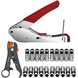 Preciva Coax Cable Crimper, Coaxial Cable Compression Tool Kit with Crimp Tool, Double-blade Wire Terminal Stripper Adjustabl