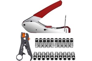 Kompressionszange Set, Preciva Crimpzange Abisolierwerkzeug RG59/RG6 mit 20 stück Kompression F-Stecker für SAT-Kabel, Koaxialkabel