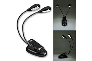 QUMOX - Luce a LED per Libri, Portatile, a Doppia Testa, luminosità a 4 Livelli, Cavo USB Incluso, Luce Bianca Diurna, Luce a Clip, Illuminazione per attività