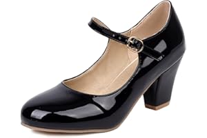 Damen Blockieren Ferse Mary Jane Schuhe, Höhe Ferse Pumpe Runde Zehen Klettverschluss Party Schuhe Bogen Mode, Gr 32-48