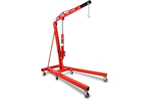 EBERTH Grue d’Atelier Chèvre de Levage d'une Puissance Maximale de 2000kg, Grue Hydraulique pour l'atelier avec Flèche de Grue Réglable en 4 Positions 1050-1590mm, Pliable, 6 Roues Pivotantes