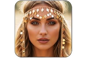 Reaky Sequins Head Chain Gold Hair Chain Egyptian Headpiece for Women
