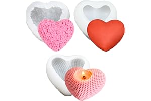 LIUYIDM 3 Pièces Moule Silicone Coeur Moule Silicone Bougie Moules pour Bougies 3d Forme de Coeur Moule en Silicone AntiadhéSif Moule Bougies Bougeoir en RéSine éPoxy, pour ParfuméE, Savon