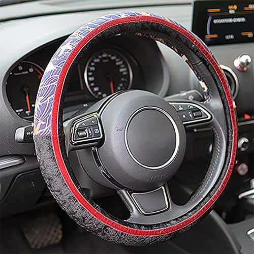 Birds and flowers fresh Velvet design steering wheel cover,15 inches common,Blue