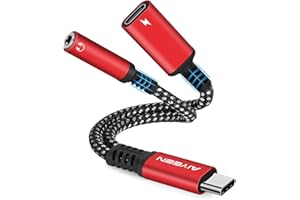 AIYEEN Adapter do słuchawek i ładowarki USB C na 3,5 mm, USB C PD 3.0 do gniazda audio Aux i kabel sprzętowy do szybkiego ładowania 60 W, kompatybilny z Google Pixel, Samsung Galaxy (czerwony)