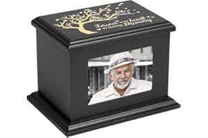 WOODURN Wooden Cremation Urns for Adults - Box and Casket with Photo Frame, Up to 554 LBS