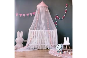 OLDPAPA Moustiquaire, Baldaquin de Lit Moustiquaire Rideau pour Bébé Enfant avec étoiles lumineux Ciel de lit Filet, Princesse Tente de Lit Décoration -Rose