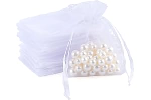 ABSOFINE 100x Organzasäckchen Organzabeutel Geschenk Organza Hochzeit Säckchen Fest Party Beutel 7 X 9cm (100x weiß