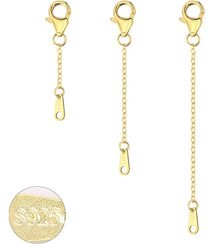 ALEXCRAFT Kettingverlenging verguld 925 sterlingzilver, choker, armband, verlenging voor het maken van sieraden (2,5 cm, 5 cm, 7,5 cm), 3 stuks