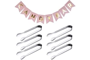 REYOK Candy Bar Banderole Rose + 6PCS Pince a Sucre Candy Pince à Glaçons, , Candy Bar Guirlande Bannière pour Décoration Mariage Baptême