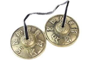 GNHG Cuenco Tibetano, Cuenco Tibetano Grande, Ajuny Platillos tibetanos Tingsha Campanas Budista Meditación Yoga Bell en Relieve Manjira Regalos espirituales