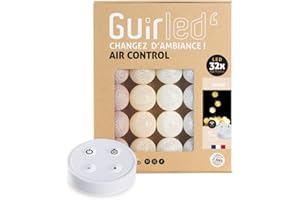 GuirLED - Guirlande lumineuse boules coton LED USB - Télécommande sans fil - Veilleuse bébé 2h - Adaptateur secteur double USB 2A inclus - 4 intensités - 32 boules 3.2m - Coton