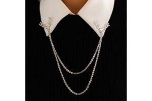 Atentuyi Cervo Testa D'argento Spilla Doppia Catena Spille Animali Cervo Spille Camicie Collo Punte Con Nappe Catena Camicetta Lapel Pin Abito Spilla Da Sposa Per Le Donne E Le Ragazze