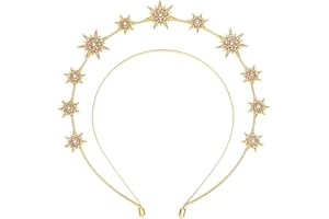 Generse Halo Crown Headband Star Rhinestone Hair Band Goddess Halo Crown Costume Wedding Headpiece for Women and Girls 1Pcs (Gold)