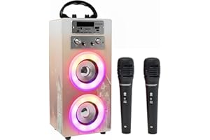 ‎DYNASONIC DYNASONIC Przenośna maszyna do karaoke, 2 mikrofony, głośnik Bluetooth, światła, czytnik USB i SD, prezent dla dzieci w wieku 5-13 lat (025-19)