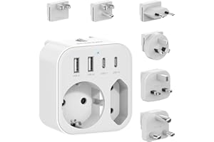 SUDEERY Reiseadapter Weltweit, Universal Reisestecker mit 2 USB A und 2 USB C, 6 Abnehmbare Internationale steckdosenadapter für USA UK EU AUS Japan Südafrika (6 Plug)