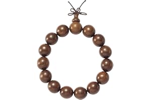 Thajaling Pulsera de Buda para hombre, oración de budismo zen, 15 mm, pulsera de cuentas mala, pulsera de meditación de buda tibetano, oro natural, sándalo, 10 inch, Madera