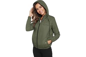 Wayleb Giacca Impermeabile Donna Sportiva Antipioggia con Cerniera Cappuccio Giacca Sportiva Ideale per Attività All'aria Aperta Corsa, Ciclismo, Arrampicata,Pesca