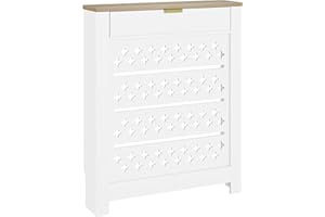 HOMCOM Radiator Cover with Flip Drawer, Modern Cross Pattern MDF Cabinet Heater Cover with Top Shelf for Living Room, Bedroom, Hallway, 78W x 19D x 95.5H cm, White