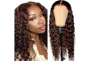 Gsoroel 13x4 Swiss Lace Front Human Hair Wig Cheveux Humain Glueless Wig Unprocessed Brazilian Virgin Human Hair Water Wave #4 Chocolate Brown Pre Plucked With Natural Hairline 12 Inch