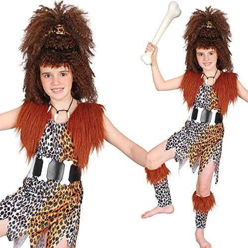 GIRLS CAVEGIRL CAVE GIRL KIDS FANCY DRESS COSTUME LARGE 10 - 12 YEARS STONE AGE INC WIG
