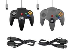 FAIRY TAIL & GLITZER FEE 2 x kontroler pasujący do Nintendo 64 N64 szary czarny z przedłużeniami Gamepad Joypad