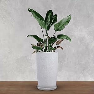 BonKaso 18 inch White Flower Pot – Tall, Durable & Lightweight Polymer Tower Planter for Indoor & Outdoor Use: Home, Office, Garden & Balcony (Gamla/Gamale)
