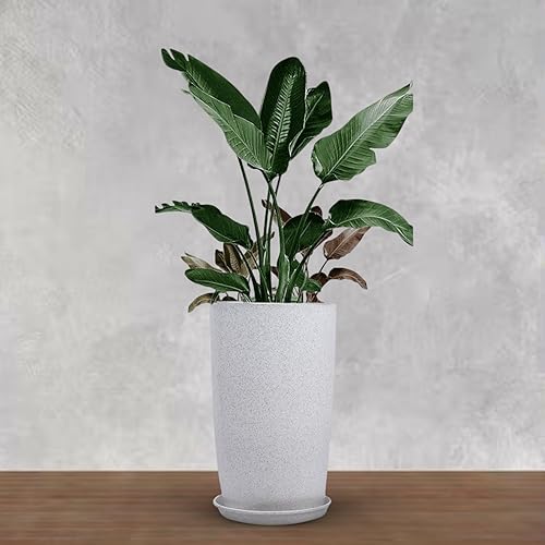BonKaso 18 inch White Flower Pot – Tall, Durable & Lightweight Polymer Tower Planter for Indoor & Outdoor Use: Home, Office, Garden & Balcony (Gamla/Gamale)