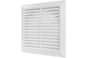 Ventilationssystem 6 tum vitt Louvered ventilationskåpa – hållbart luftavgasgaller i plast med fläns och inbyggd nätskärm – väderbeständig HVAC-uttag för badrum, kök, garageventilation