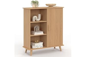 IDMarket - Beistellbuffet mit 3 Regalen und Schrank 70 cm Juliette Effekt Latten und Holzleisten