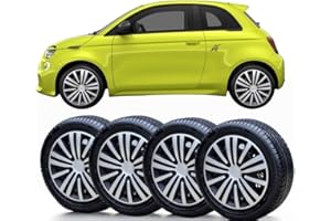 SOLIP car 14 inch wheel trims, Hub caps, Set of 4 Fiat 500 wheel trims, Silver/Black Full Set (4sp)