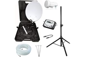 netshop 25 Camping SAT Koffer Schüssel mit HD Single LNB und 10m Kabel + Digital SAT-Finder + Dreibein Stativ bis 100cm (Mobile Sat Anlage 1 Teilnehmer) Set