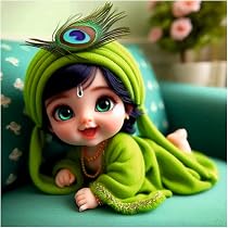 AR Creation Smiley Baby Krishna Green Feather Wall Poster ...