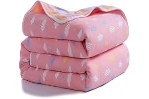 Joyreap 6 layers of 100% Muslin Cotton Summer Blanket - Soft Lightweight Summer Quilt for Teens & Kids - Hypoallergenic Durable and Comfortable Throw Blanket (Cloud-pink, 79"x 94")
