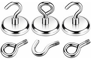 Wukong 72.5KG(160LB) Calamite Potenti Ganci Adesivi,3 Set Ganci Magnetici,42mm Magnete Potente Con 3 Ganci ad Occhiello e 3 Ganci Curvi,Calamita Potente Ganci Adatto per Garage e Outdoor