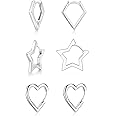 Loutade Silver Hoop Earrings for Women, 3 Pairs 925 Sterling Silver Star Heart Rhombus Hoop Earrings Set, Hypoallergenic Earrings Simple Lightweight Geometric Silver Sleeper Earrings for Girls Men